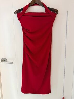 NWOT Red Draped Halter Midi Skirt
